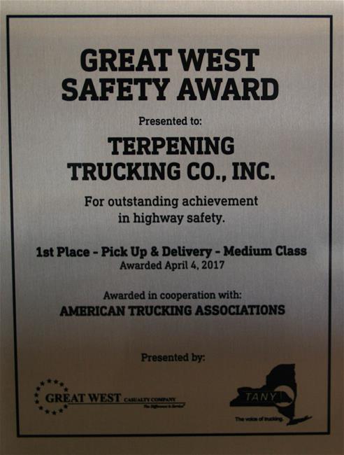 Great West Safety Award 1st Place Pick Up & Delivery - Medium Class
