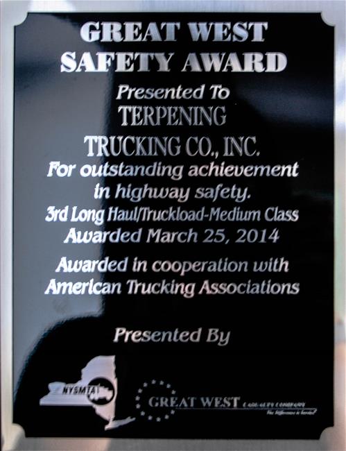 Great West Safety Award 3rd Long Haul/Truckload-Medium Class